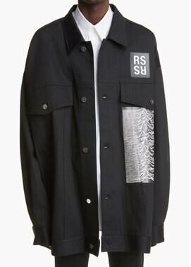 Raf Simons Redux SS18 Joy Division Black Oversize Denim Jacket size M Logo Patch